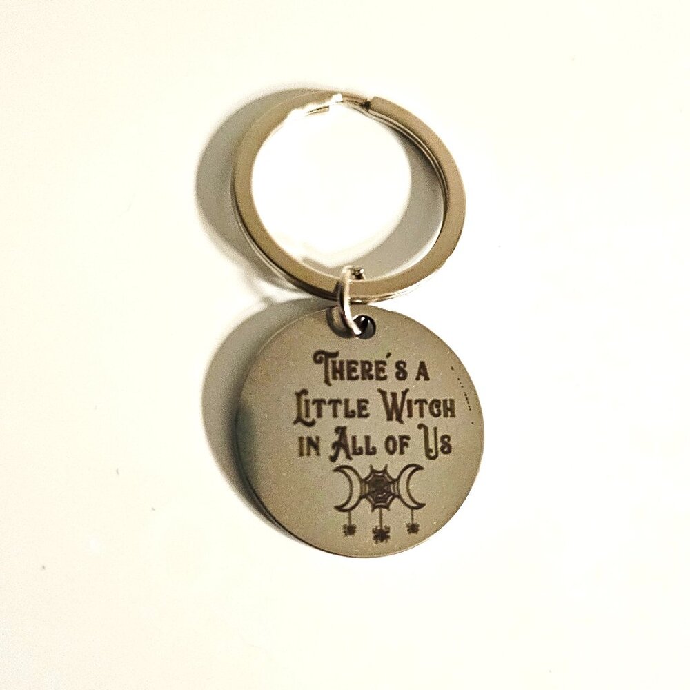 Little Witch in All of Us Silver Keychain Wiccan Pagan Moon Charm Gothic Gift